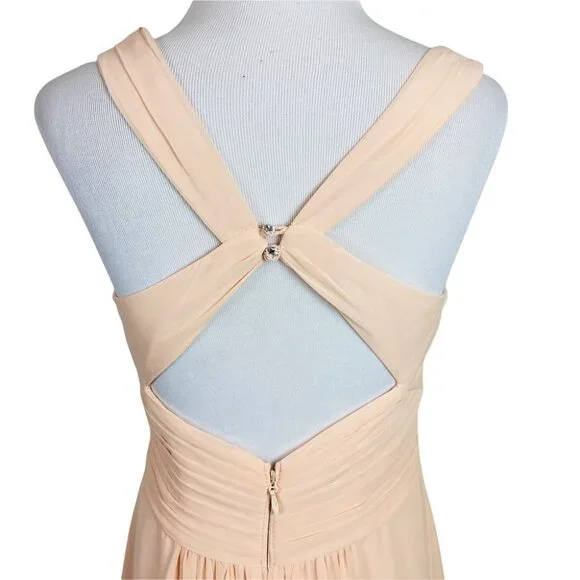 Azazie Elegant Floor Length Sleeveless Prom Wedding Guest Dress Light Peach - Picture 3 of 14